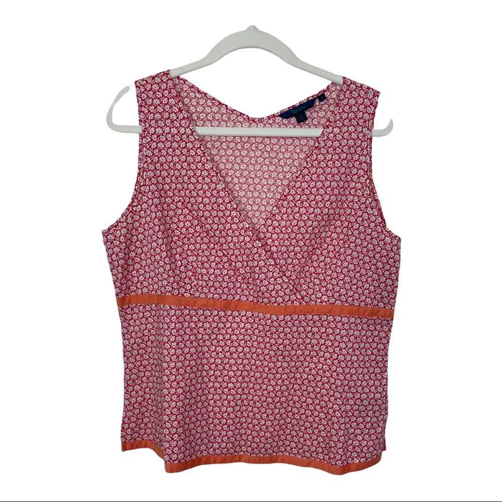 Boden Size 18 Red White Floral Classic Summer Sleeveless V-Neck Blouse